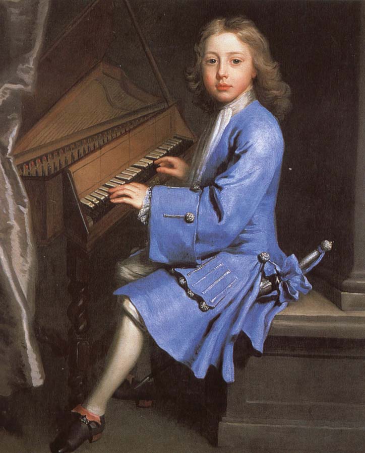 an 18th century painting of young man playing the spinet by jonathan richardson